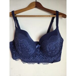 Victorias‎ Secret Body Boned Lined Demi-Buste Double 36DD Lace Bra Blue EUC